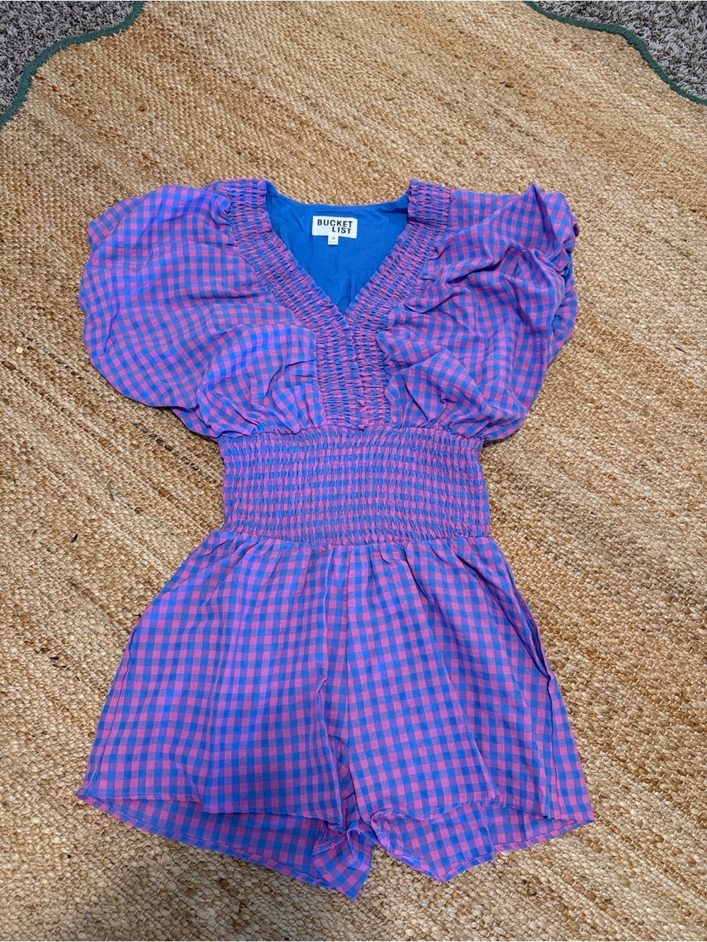 BUCKETLIST Girls' Pink and Blue Gingham Smocked Romper